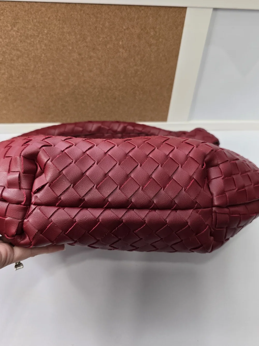 Braided Hobo Shoulder Bag in Deep Burgundy